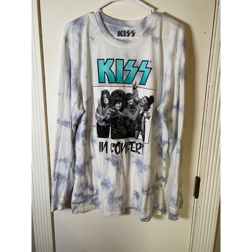 KISS In Concert 2018 Tour Graphic Long Sleeve Tie Dye Shirt Men Large Grey White